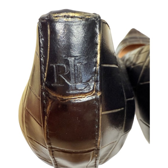 Lauren Ralph Lauren Lindella Reptile Embossed Print Leather Pointed Toe Pumps - Picture 7 of 11